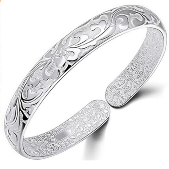 Sterling Silver Bangle Bracelet 925 Sterling Silver Bracelet Bangle Adjustable - Picture 1 of 9